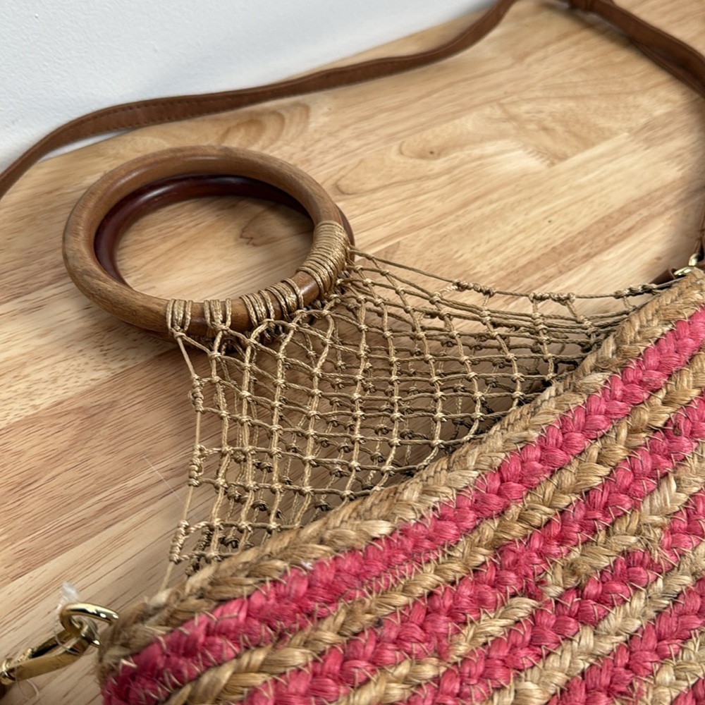 Nanette Lepore Pink and Tan Jute Bucket Bag - Picture 3 of 16